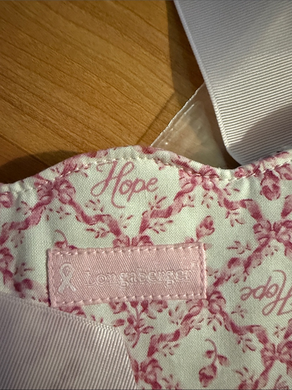 Longaberger Pink Patterned Ribbon-Handle Tote - Picture 3 of 7